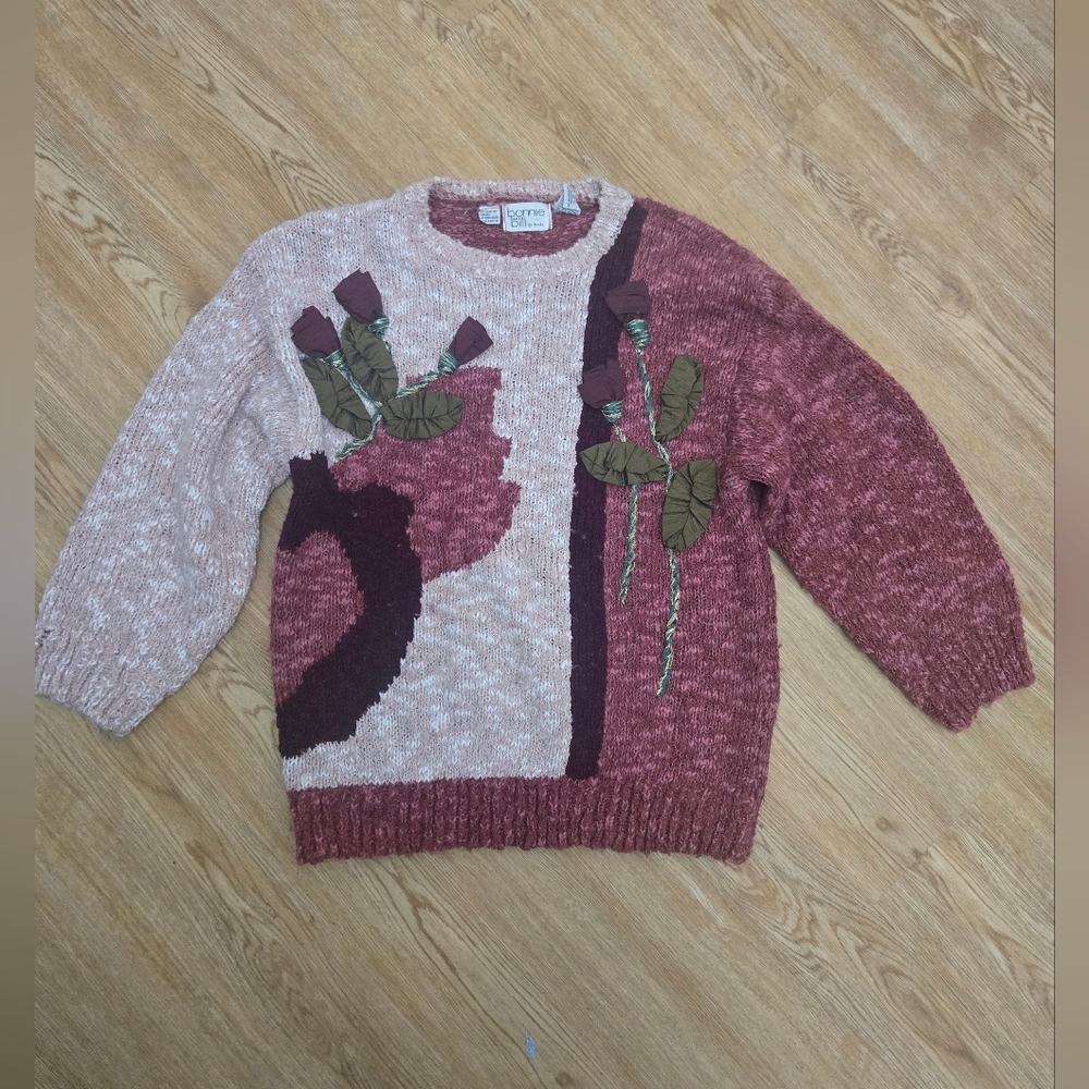 VINTAGE 80's Women's Rose and Pink Sweater